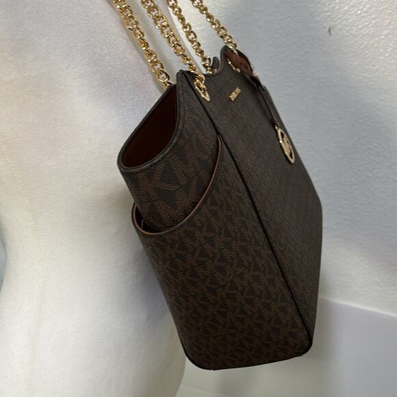 Michael Kors Large Shoulder Tote Logo Brown Gold Tone Hardware New with Tags - Picture 8 of 9